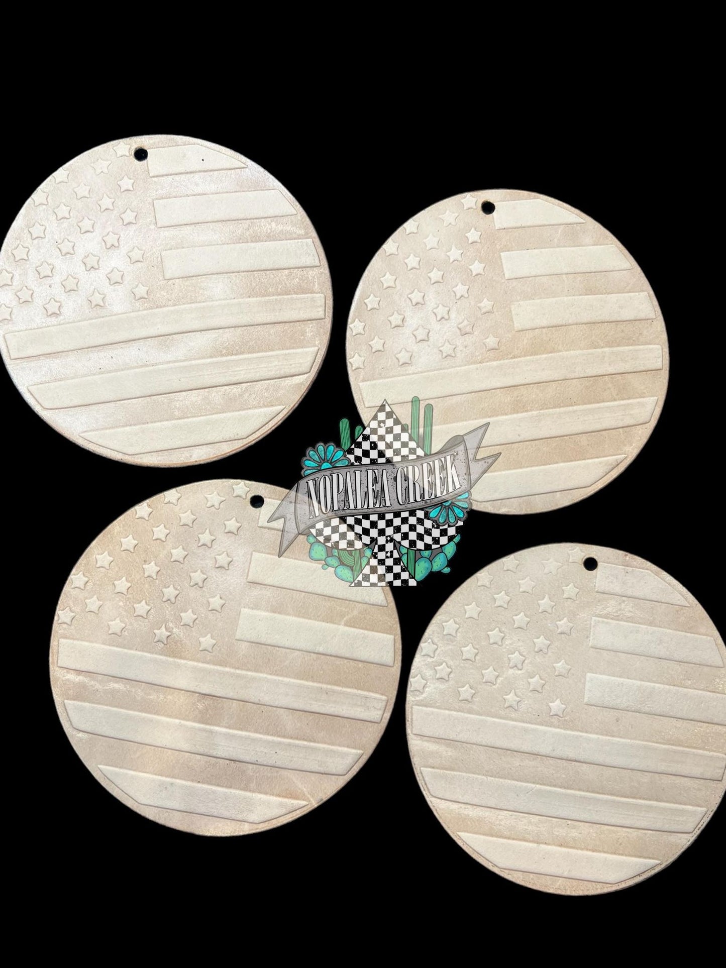Round American Flag Leather Charms (SET OF 4)