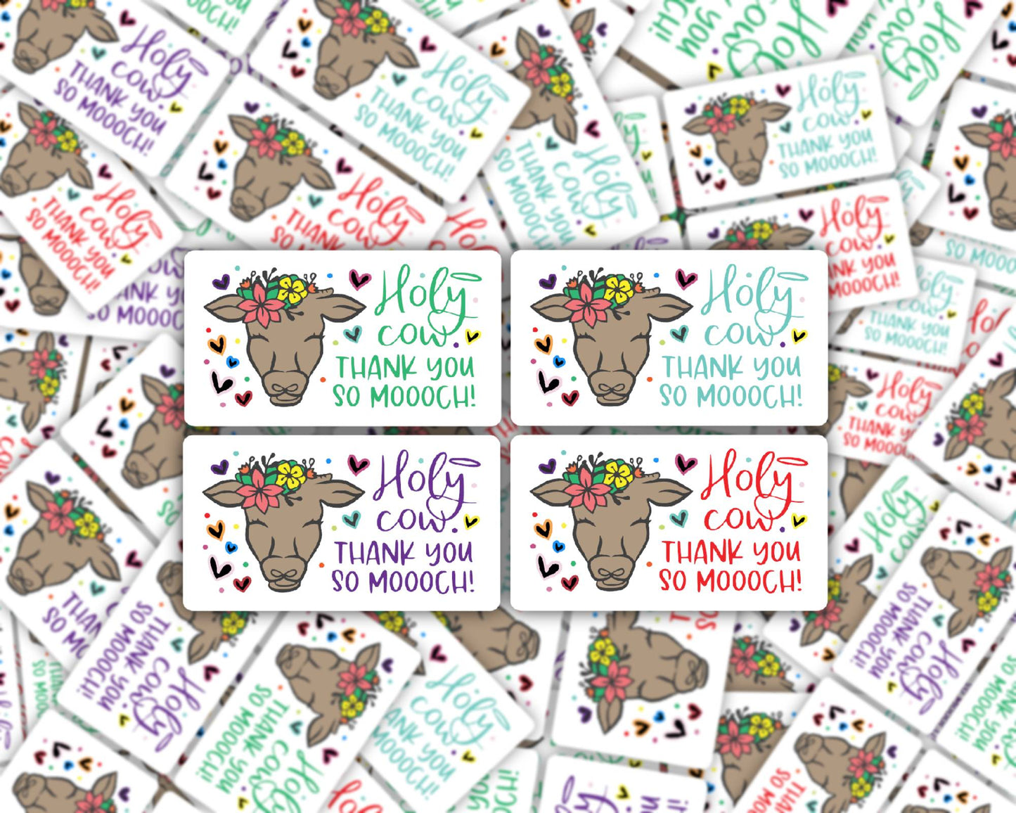 Holy Cow - Thank You So Much (Mix of 4 Colors) - Vinyl Stickers, Decals, Custom Vinyl Stickers, Cut Sheets, Stickers, Logo, Tumbler Decal